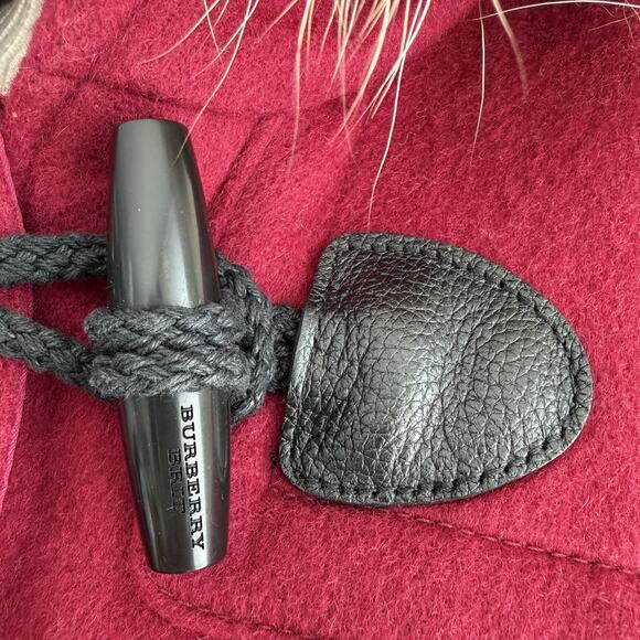 Burberry Brit Blackwell Coat Womens 8 Pink Wool Duffle Toggle Hooded Fur Trim - Picture 12 of 16